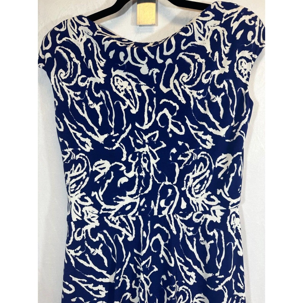 LAUREN RALPH LAUREN BLUE WHITE WRAP STYLE DRESS SIZE 8 Faux Wrap Career A27 - Picture 4 of 7